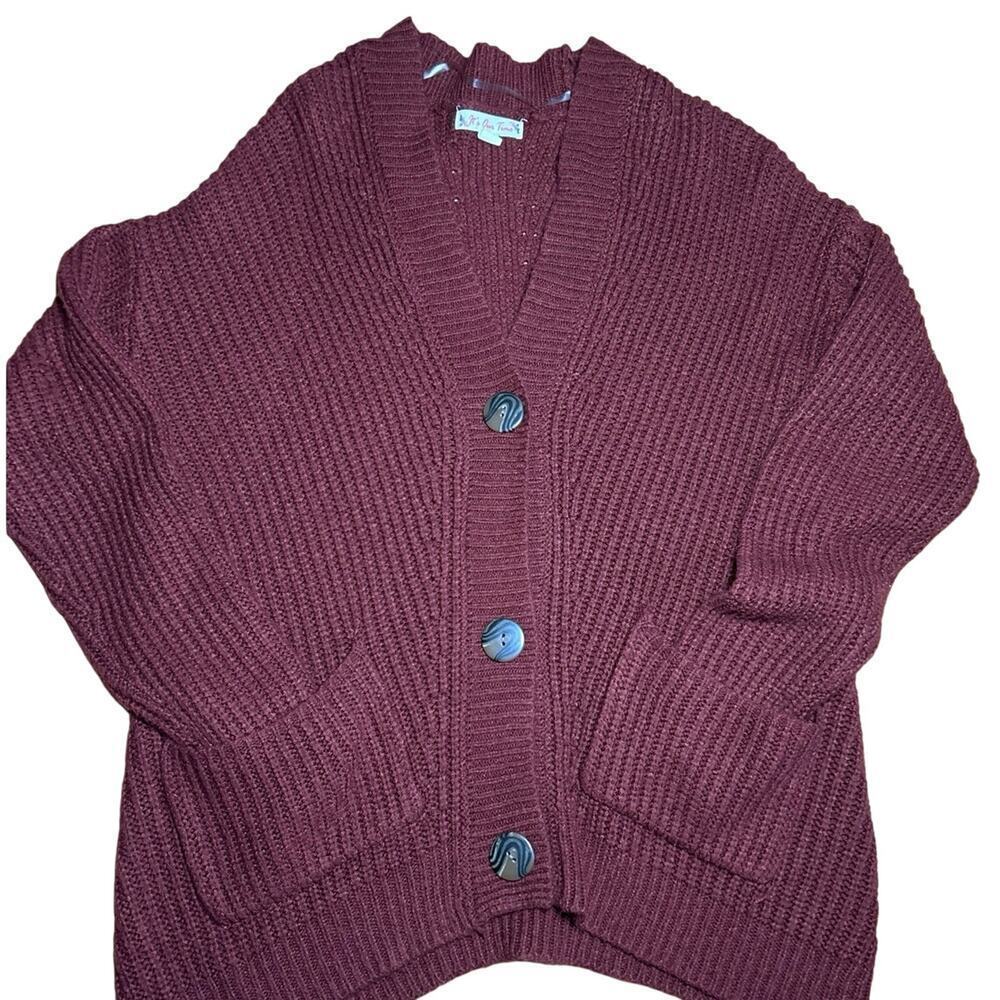 It's Our Time burgundy chunky knit cardigan sweater oversized cozy grandmacore